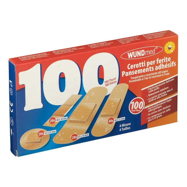 Wound plasters, breathable and waterproof, 4 sizes, 100 pieces