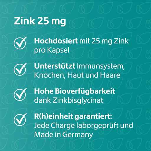 Zinc 25 mg immune system plus high dose + vegan capsules
