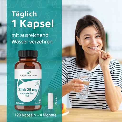 Zinc 25 mg immune system plus high dose + vegan capsules