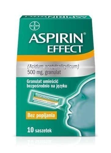 ASPIRIN EFFECT 0.5g x 10 sachets, acetylsalicylic acid, antiinflammatory UK