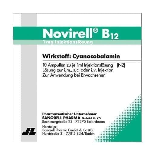 B12 injection, b12 injection ampoules pack, Cyanocobalamin, NOVIRELL 1mg - UKDorf 