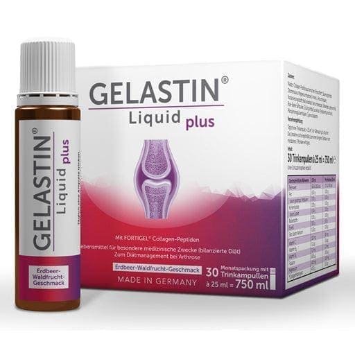 Collagen peptides, magnesium, vitamin B6, B12, C, folic acid, GELASTIN Liquid plus drinking ampoules - UKDorf 