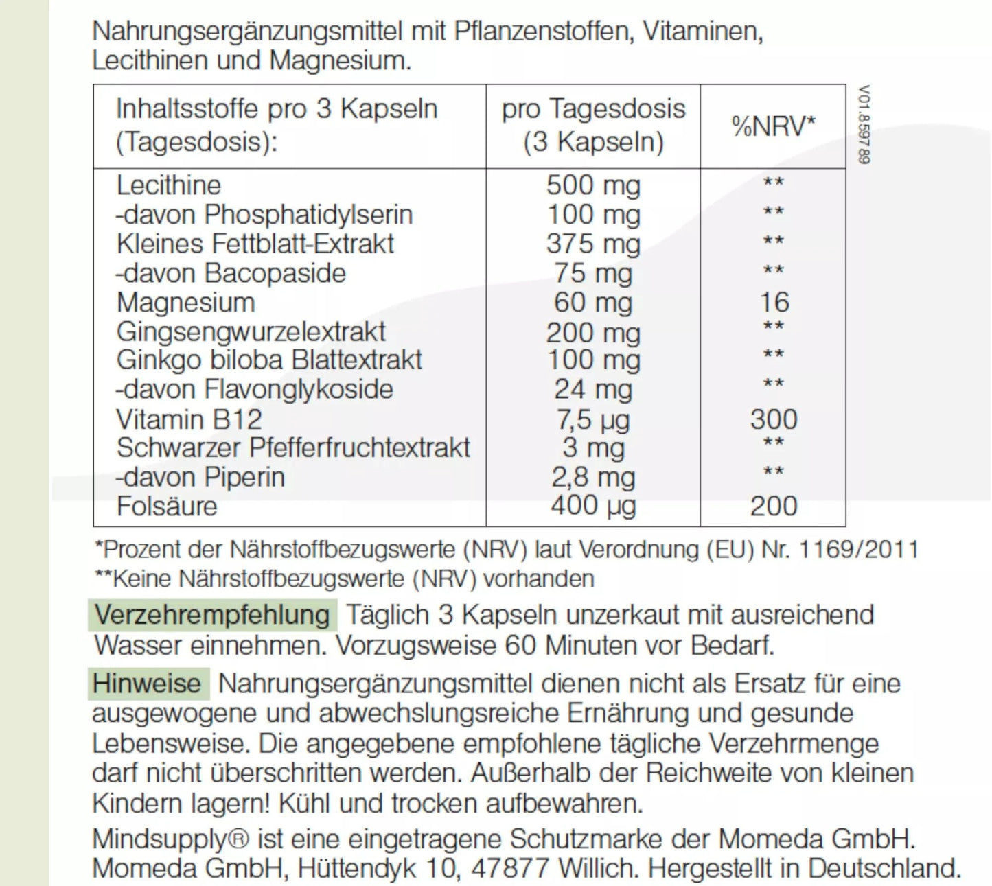 Concentration with ginkgo, MINDSUPPLY 12, FOCUS 90 capsules (55,3G) - UKDorf 