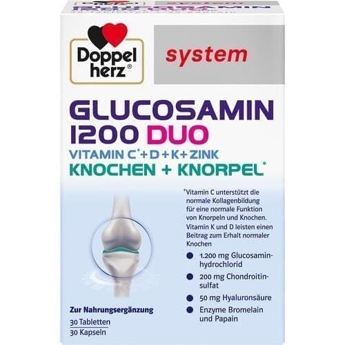 DOPPELHERZ Glucosamin 1200 Duo, hydrolyzed collagen, zinc, copper, manganese - UKDorf 