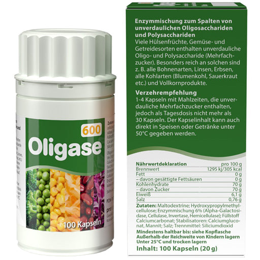 grains, vegetables, legumes, enzymes, alpha-galactosidase, OLIGASE 600 capsules