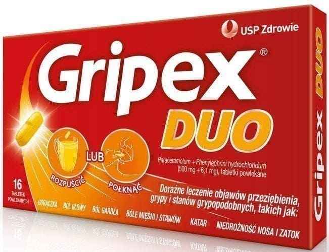 Gripex Duo x 16 tablets paracetamol, phenylephrine hydrochloride