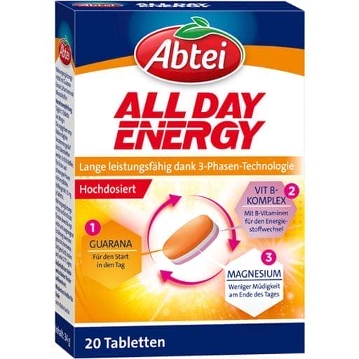 Guarana, Vitamin B1, B2, B6, B12, niacin, biotin, iron, All Day Energy NF tablets - UKDorf 