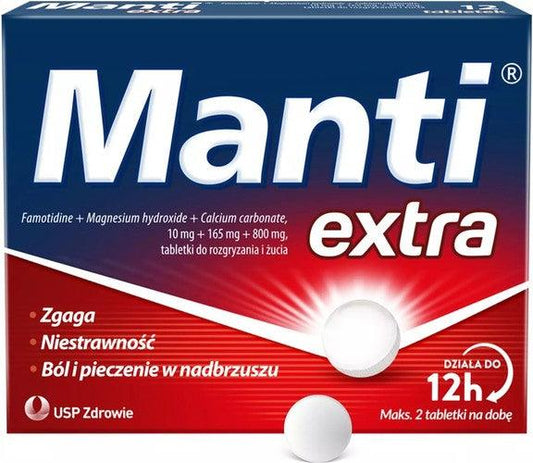 Heartburn, Manti Extra x 12 chewable tablets - UKDorf 