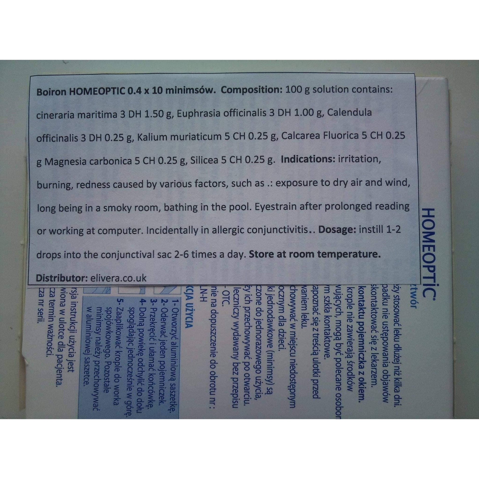 HOMEOPTIC Boiron 0.4 x 10 minimsów irritation, burning, redness, homeopathic remedies UK