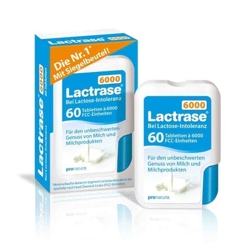 LACTRASE 6,000 FCC, Lactase tablets, lactose intolerance, in a click dispenser - UKDorf 