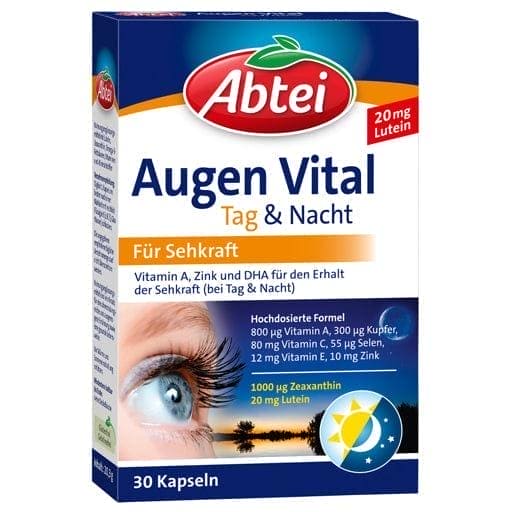 Lutein + vitamins A + C + E support vision, ABBEI Vital Eyes Day & Night Capsules - UKDorf 