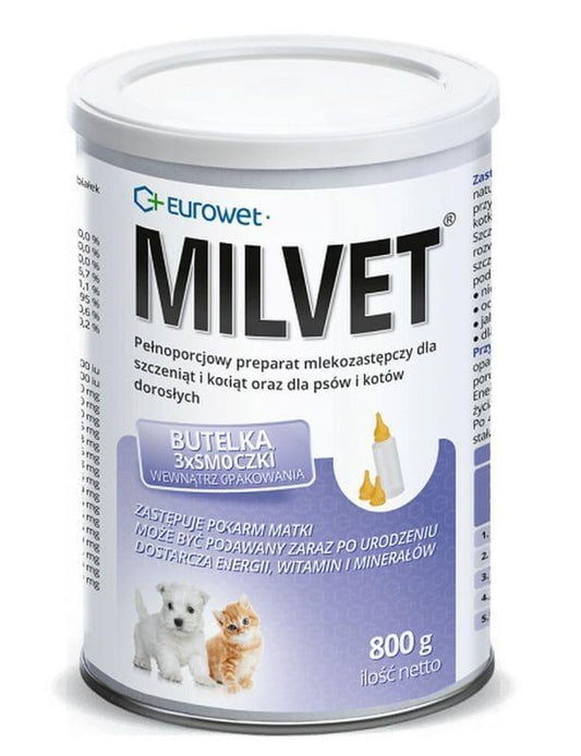 Milk replacer for puppies, cats, puppies milk replacement, Milvet 300 g bottle + pacifier - UKDorf 