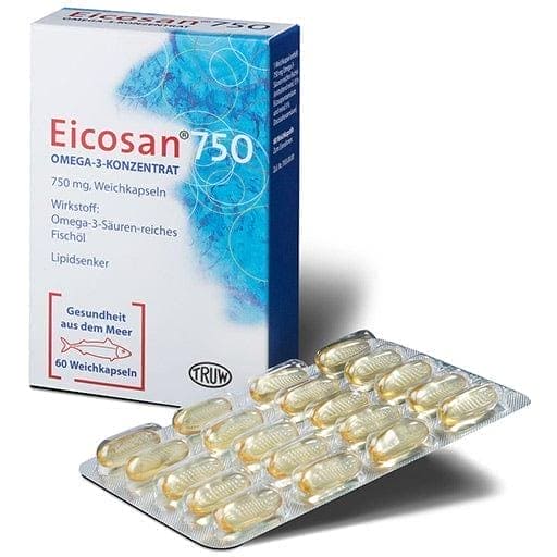 Oil from deep-sea fish, EICOSAN 750 Omega-3 concentrate soft capsules - UKDorf 