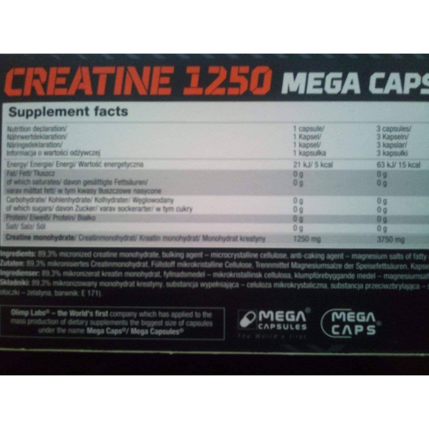 OLIMP CREATINE MONOHYDRATE 1250 120 mega caps box UK