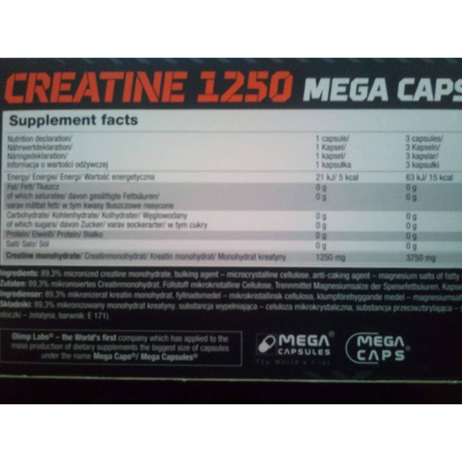 OLIMP CREATINE MONOHYDRATE 1250 120 mega caps box UK