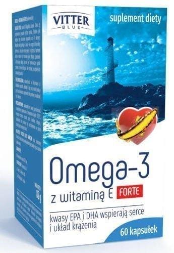 Omega-3 1000mg Forte + Vitamin E x 60 capsules Fish Oil Fatty Acids EPA DHA UK