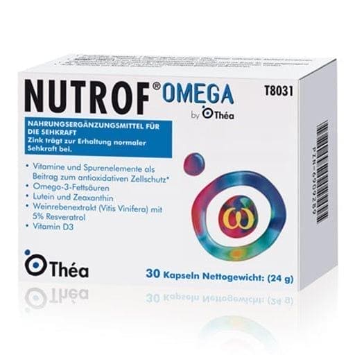 Omega 3 fatty acids, utein, zeaxanthin, resveratrol, vitamin D3, NUTROF Omega Capsules - UKDorf 