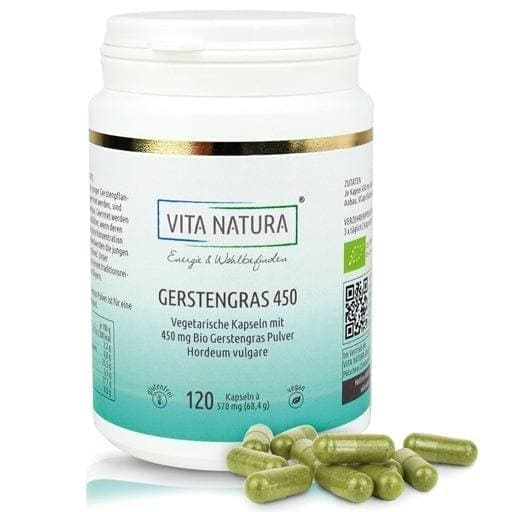 Organic barley grass juice powder, 450 mg vegetarian capsules - UKDorf 