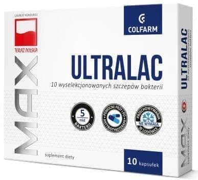 Set of probiotic bacteria (10 strains), prebiotics, 5 billion bacteria, MAX ULTRALAC - UKDorf 