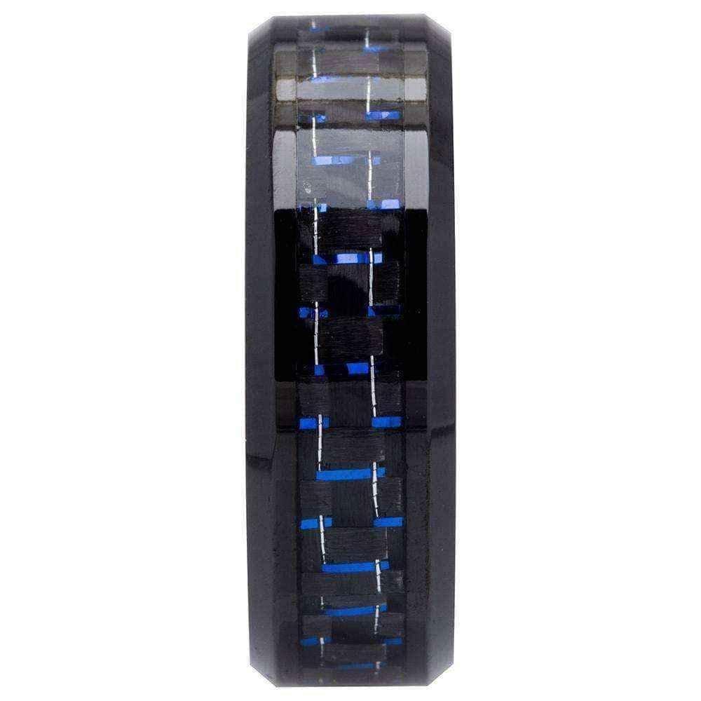Titanium rings -Oliveti Black Men's Black and Blue Carbon Fiber Comfort Fit Band (8mm) UK