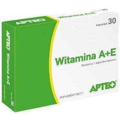 Vitamin A + E APTEO 750 μg + 20mg x 30 capsules UK