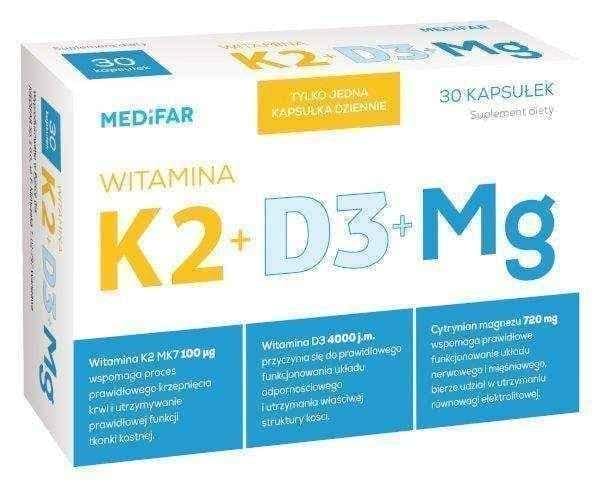 Vitamin K2 + D3 + Mg x 30 capsules UK