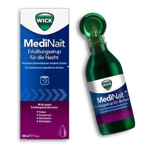 WICK MediNait cold syrup 180 ml headache, fever, runny nose and dry cough UK